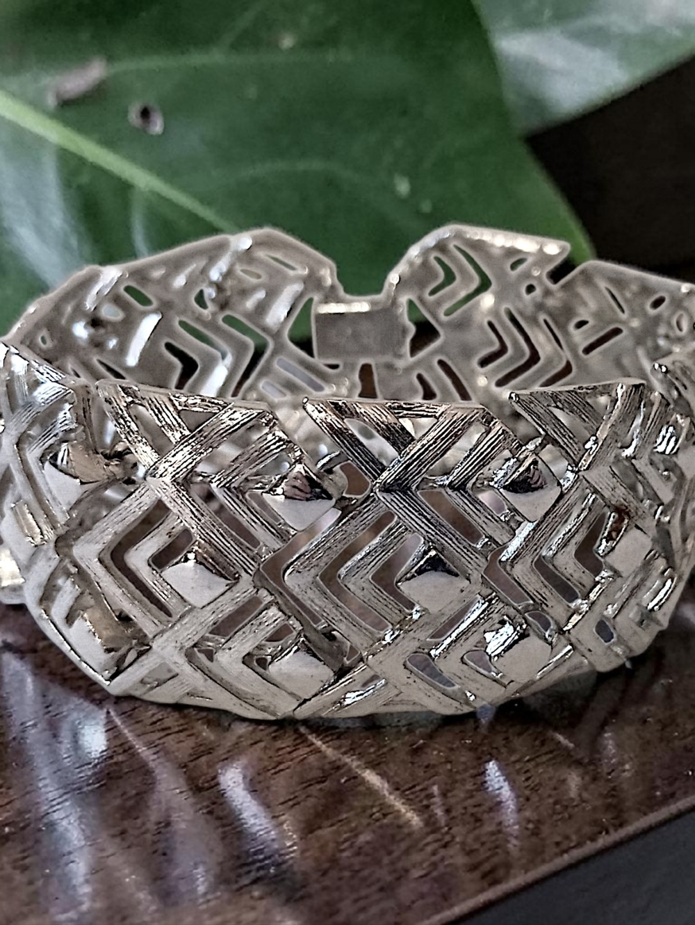Vtg 70s Monet Alencon Bracelet Art Deco Style Geometric Silver Tone Safety Chain